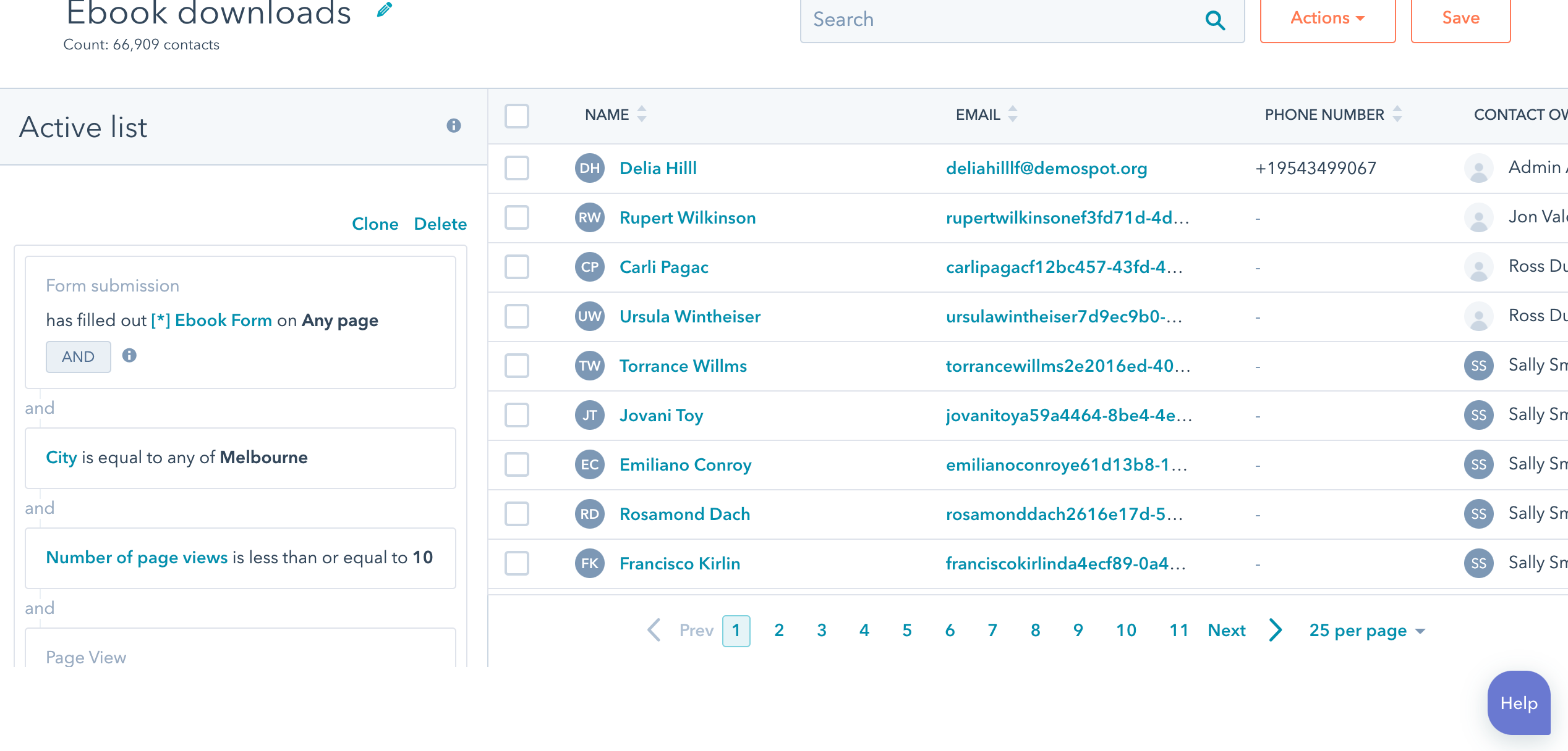 Use list segmentation based on contact and company criteria.